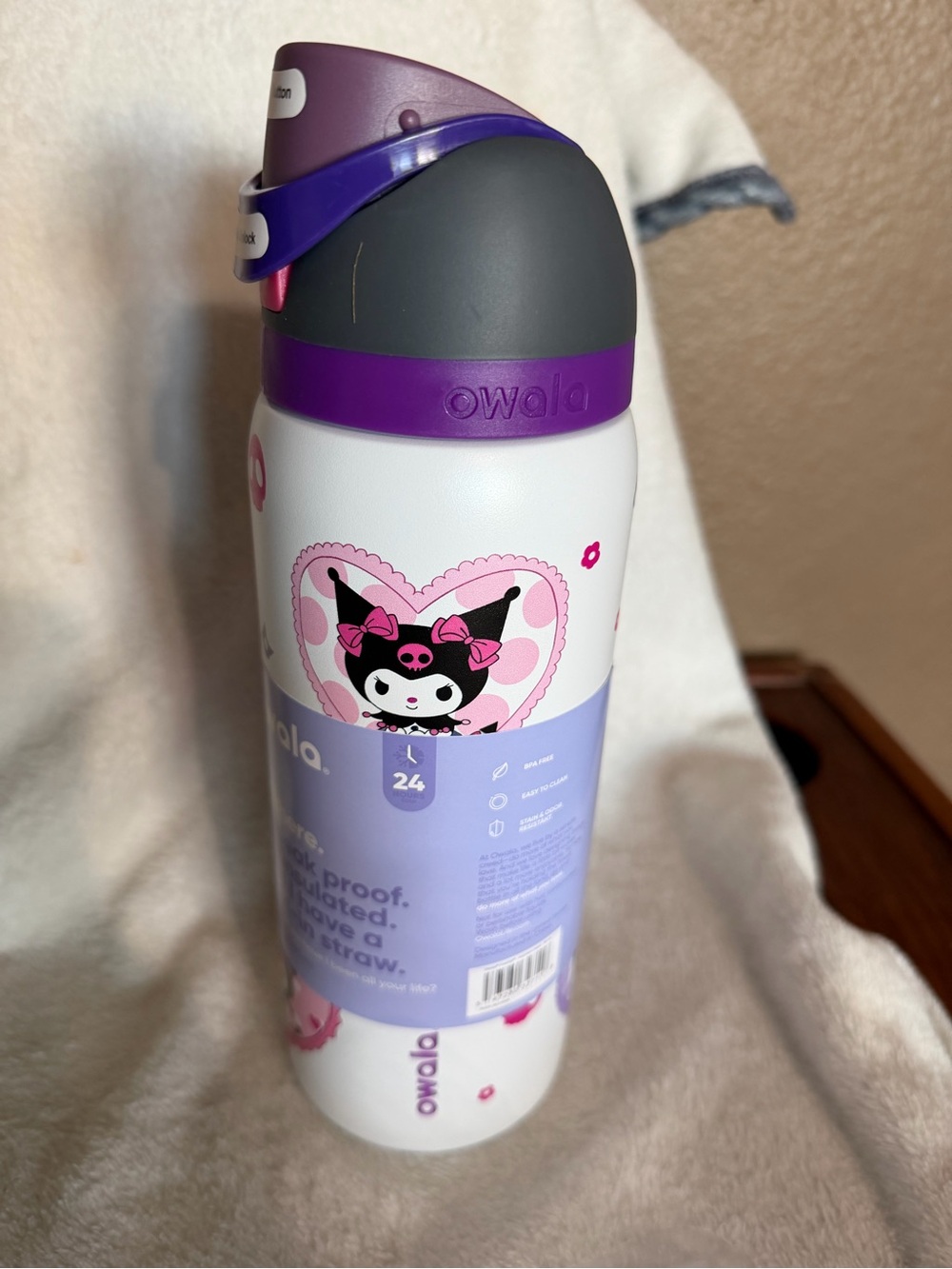 Owala Stainless Steel Cartoon Water Bottle - White & Purple